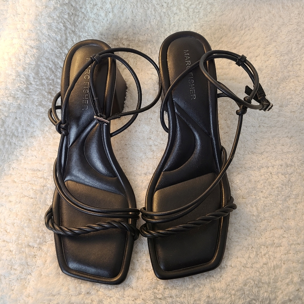 Marc Fisher Malyn Classic Elegant Sexy Minimal Braided Strap Block Heel Sandal
